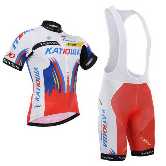 2015 Maillot Katusha Tirantes Mangas Cortas Blanco Y Rojo